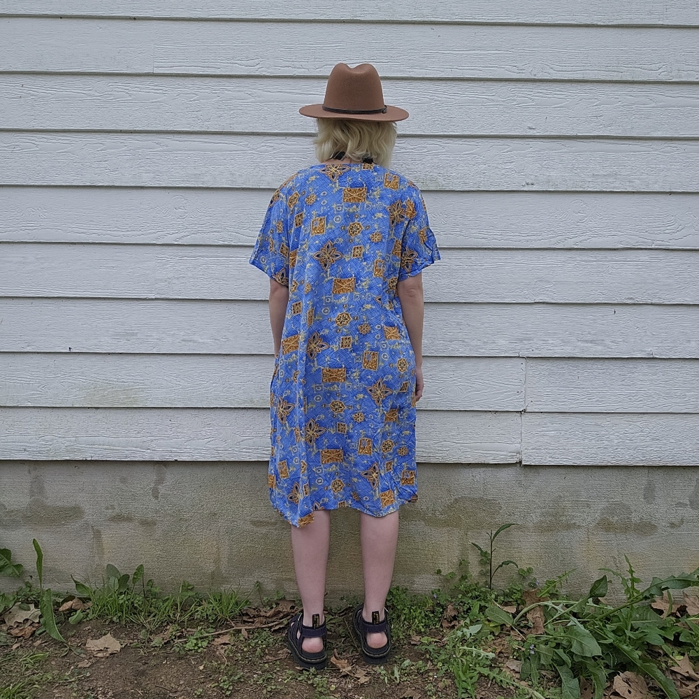 Vintage Indian Baby Blue & Orange Spring Summer Casual Hippie Boho Sun Dress - Picture 12 of 12